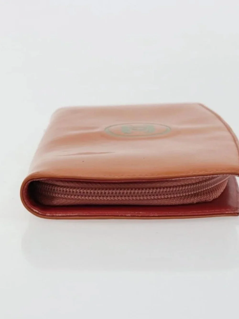 CHANEL Long Wallet Patent leather Orange Silver CC Auth bs34871